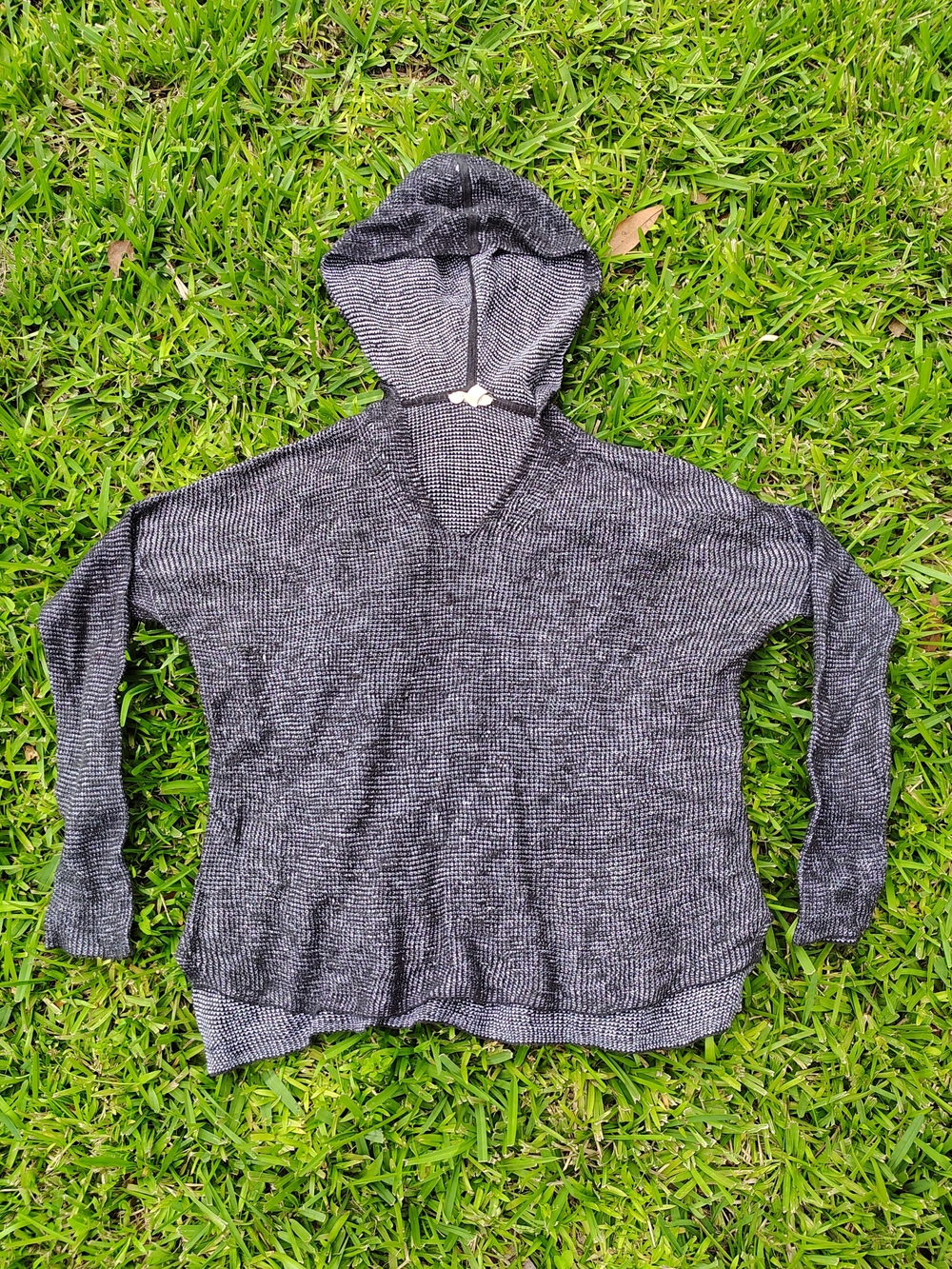 Eileen Fisher Women's Gray Cotton Knit Solid Hooded Pullover Hoodie S